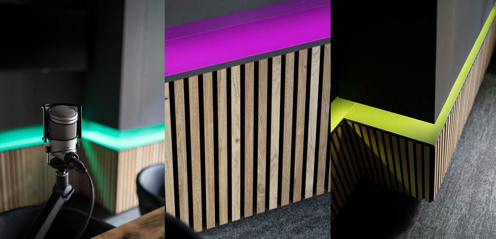 omr podstars greenroom interior and studio ambiente lights